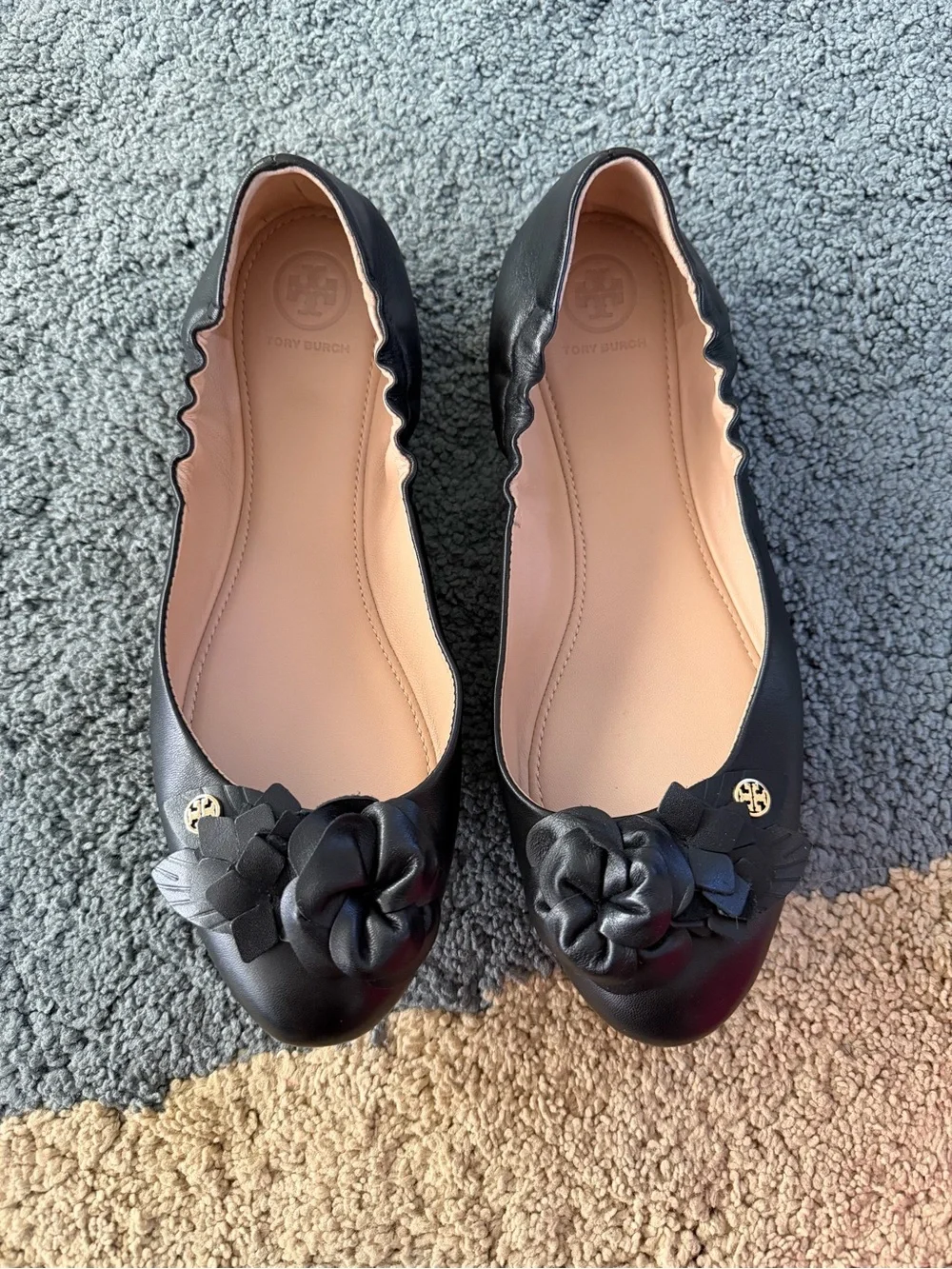 Tory Burch Black Classic Sheep Blossom Ballet Flats